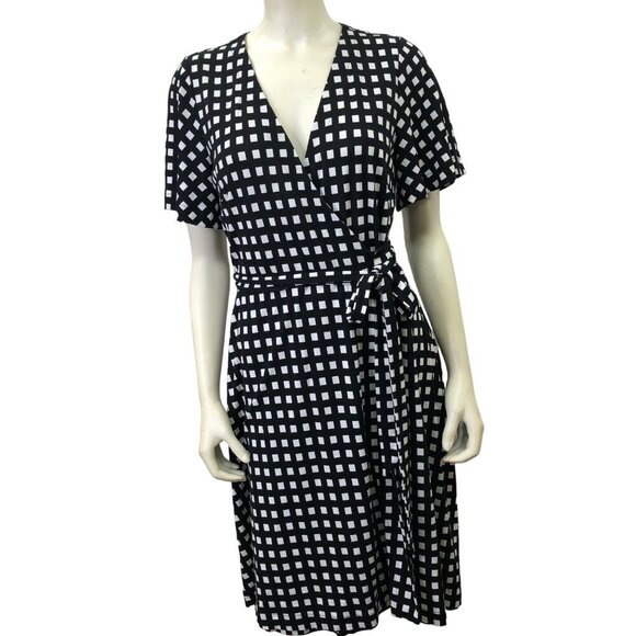 ANN TAYLOR BLACK & WHIITE WRAP AROUND DRESS 10 - Picture 2 of 7